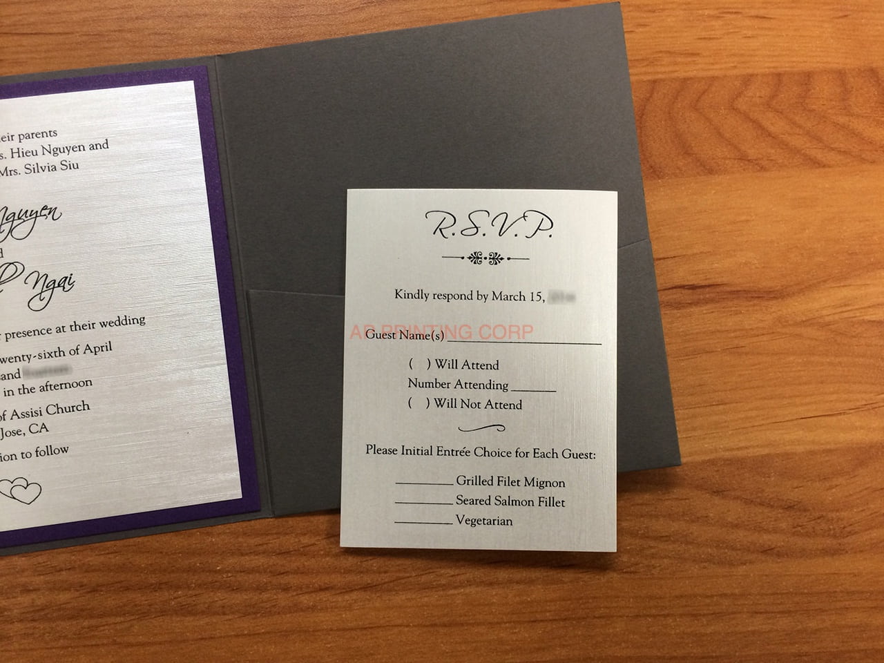 PAL-66-NMM Dark Grey, Purple, Silk Pocket & Folder Invitation