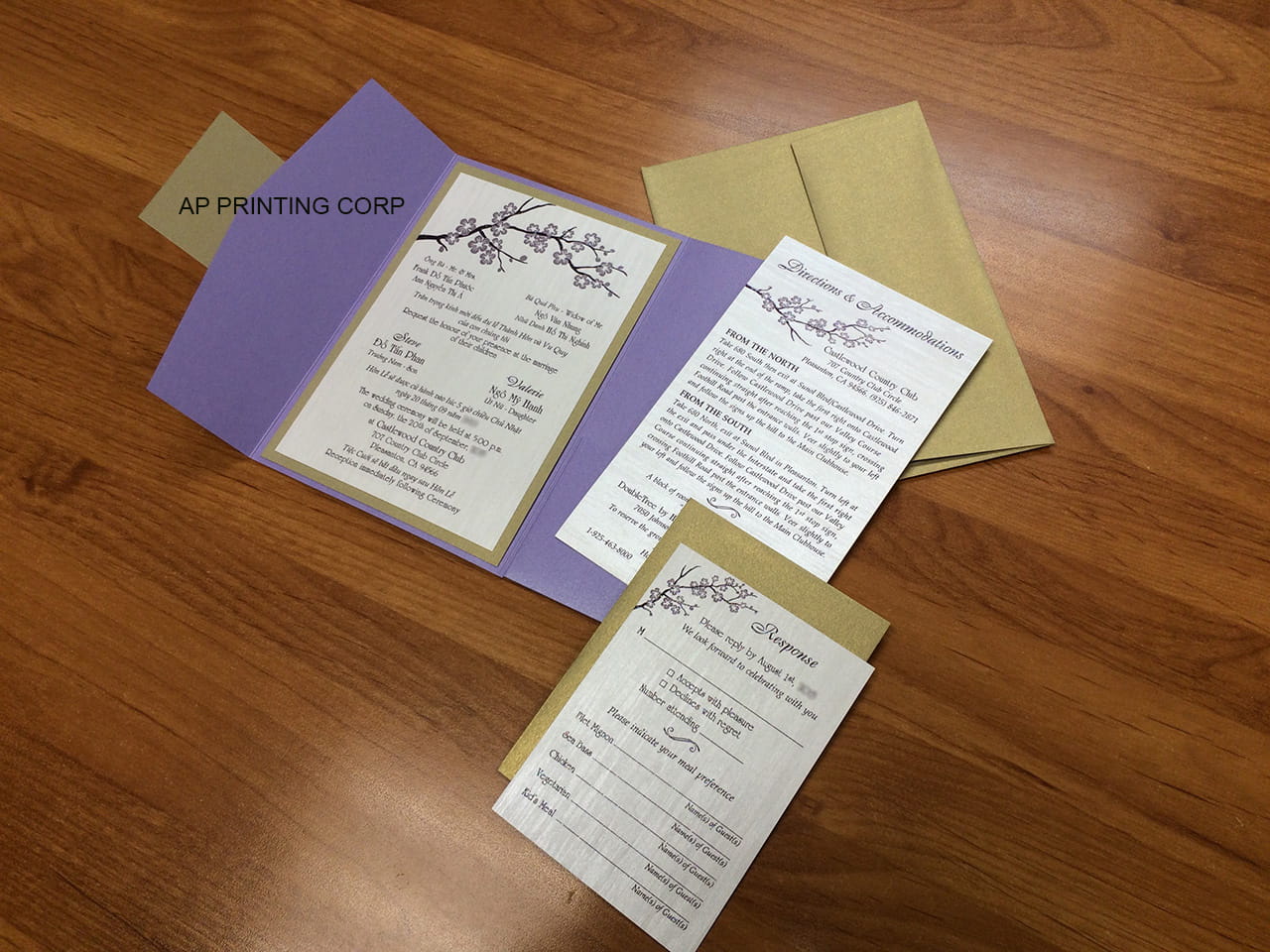 PAL-57-MMM Amethyst, Gold Leaf Pocket & Folder Invitation