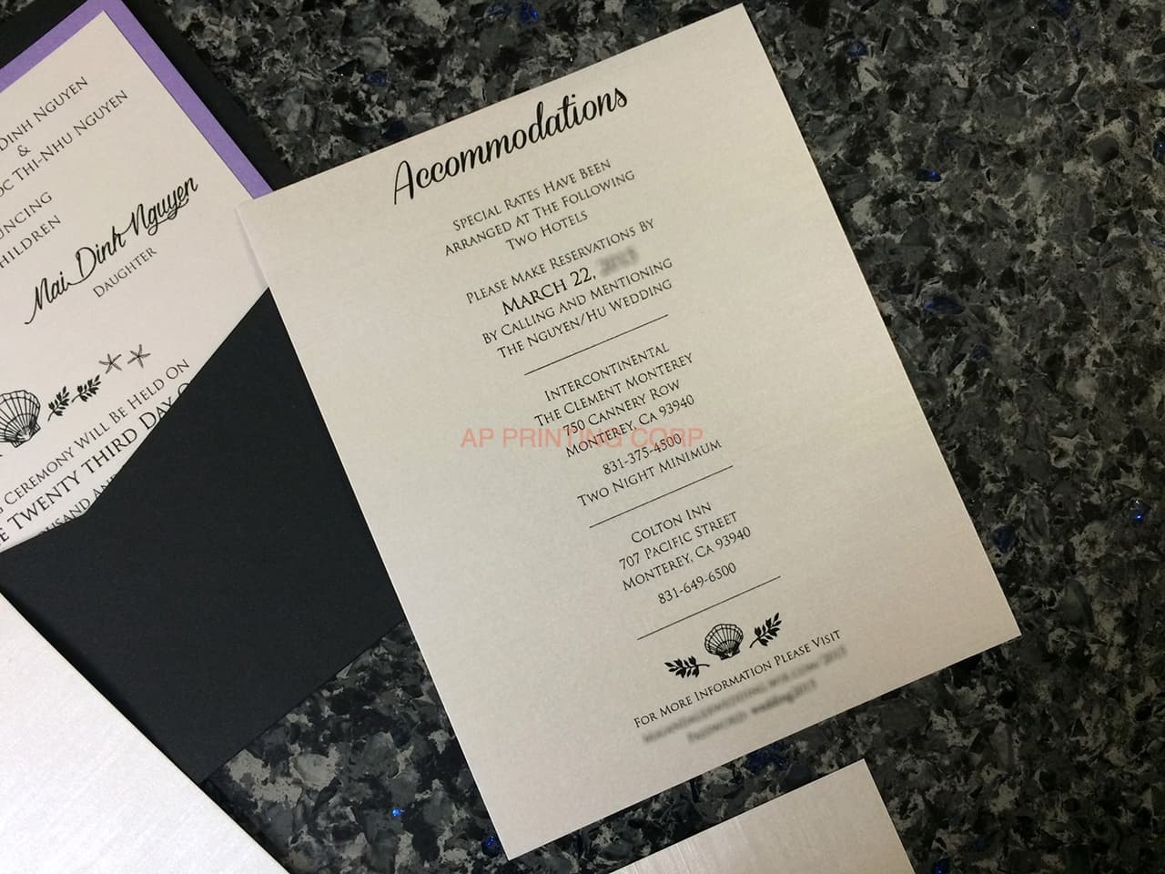 SLIDER-66-NMM Black, Amethyst, Silk Pocket & Folder Invitation