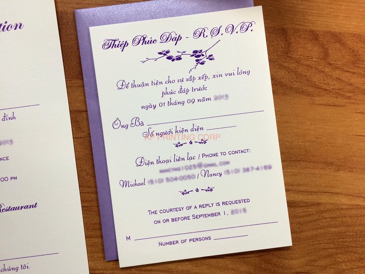 PAL-66-MNN Amethyst, Purple, White Linen Pocket & Folder Invitation