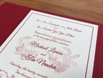O2P-57-N-N-Band Red, Natural, Gold Leaf Bilingual Wedding Invitation