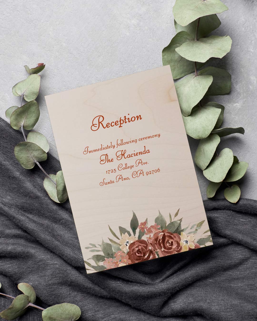 Rustic and Watercolor Flowers Simple Flat 5x7 Wedding Invitation 3