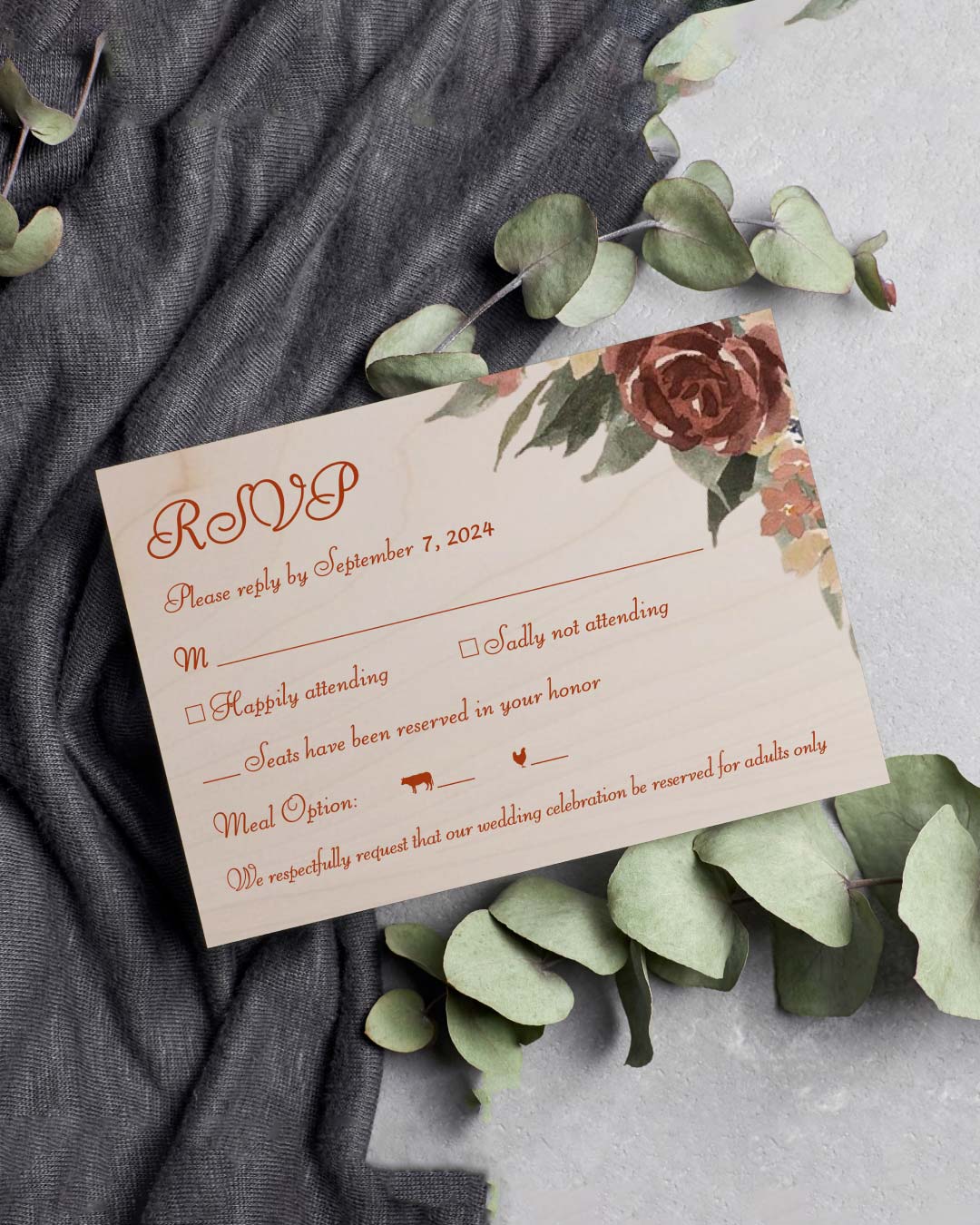 Rustic and Watercolor Flowers Simple Flat 5x7 Wedding Invitation 4