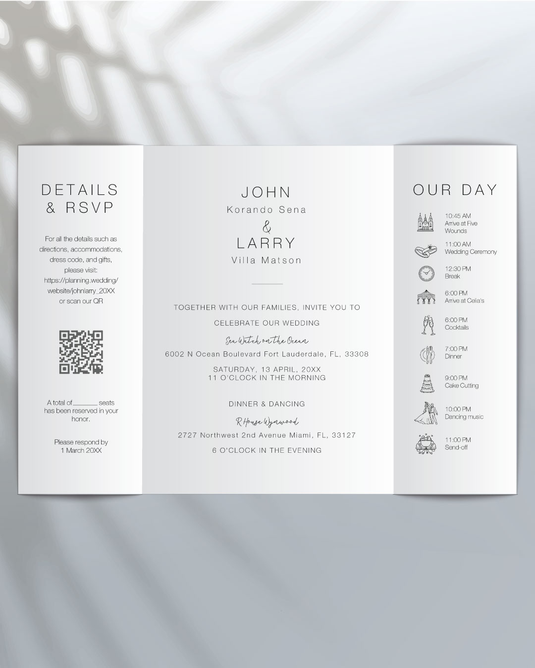 Minimal Botanical Timeline 5x7 Gate Fold Wedding Invitation 1