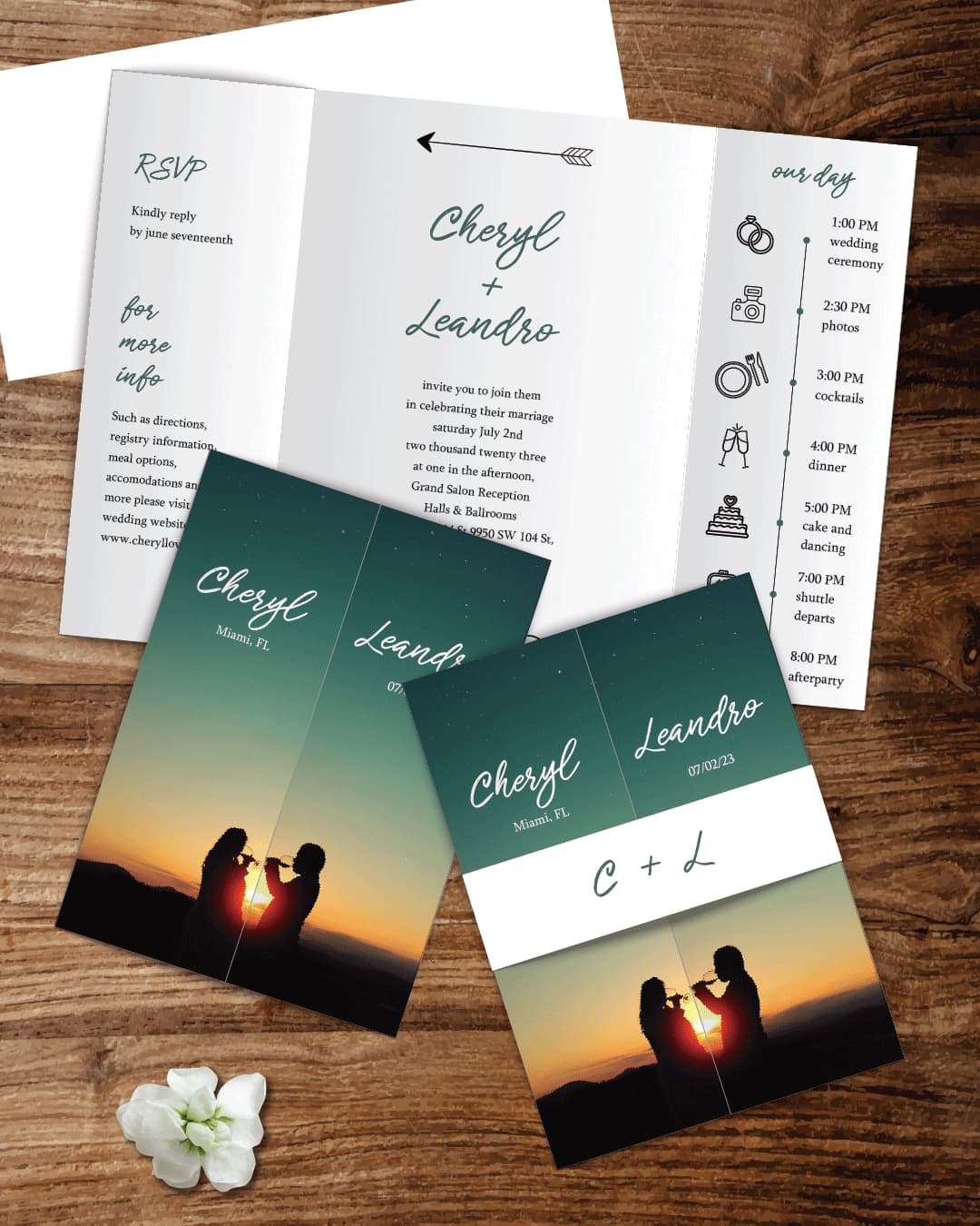 Refined Sunset Silhouette 5x7 Gate Fold Wedding Invitation