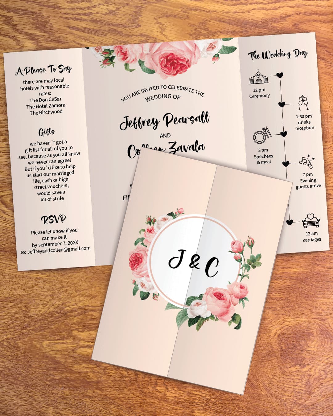 Soft Pink 5x7 Gate Fold Wedding Invitation