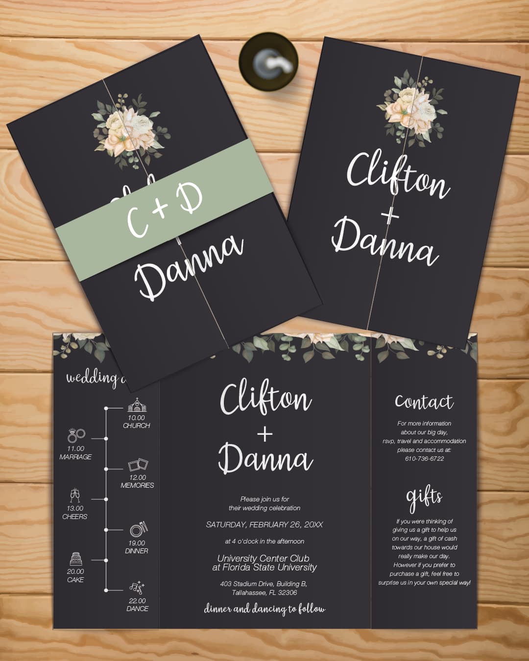 Soft Rose Bouquet 5x7 Gate Fold Wedding Invitation