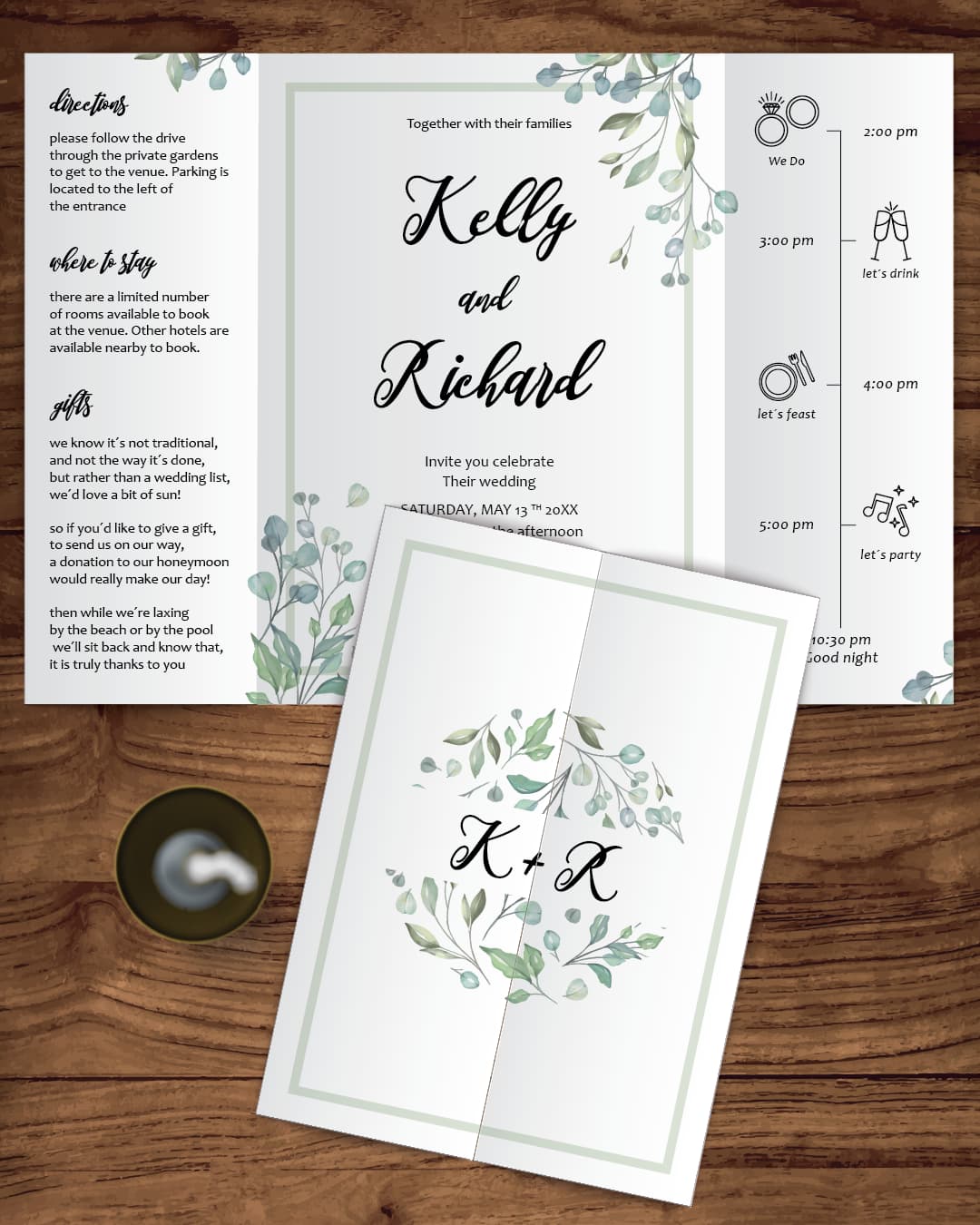 Turquoise Foliage 5x7 Gate Fold Wedding Invitation