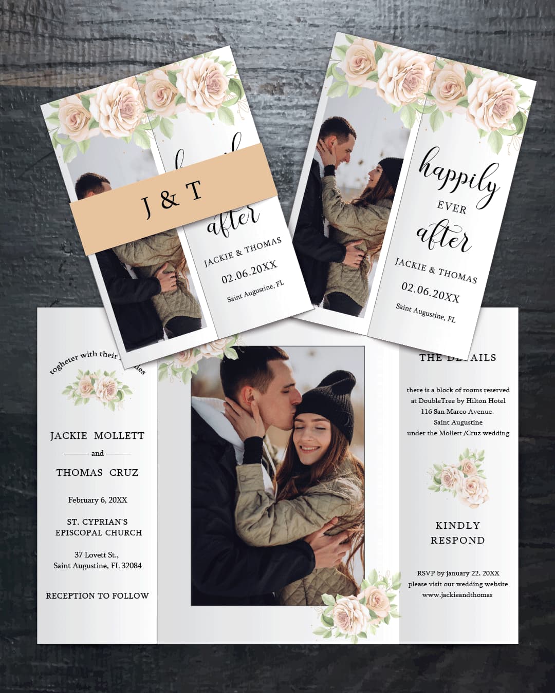 Rose Decor 5x7 Gate Fold Wedding Invitation