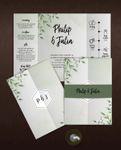 Delicate Emerald Leaves 5x7 Gate Fold Wedding Invitation