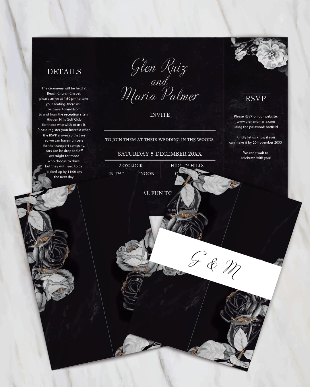 Ashen Roses 5x7 Gate Fold Wedding Invitation