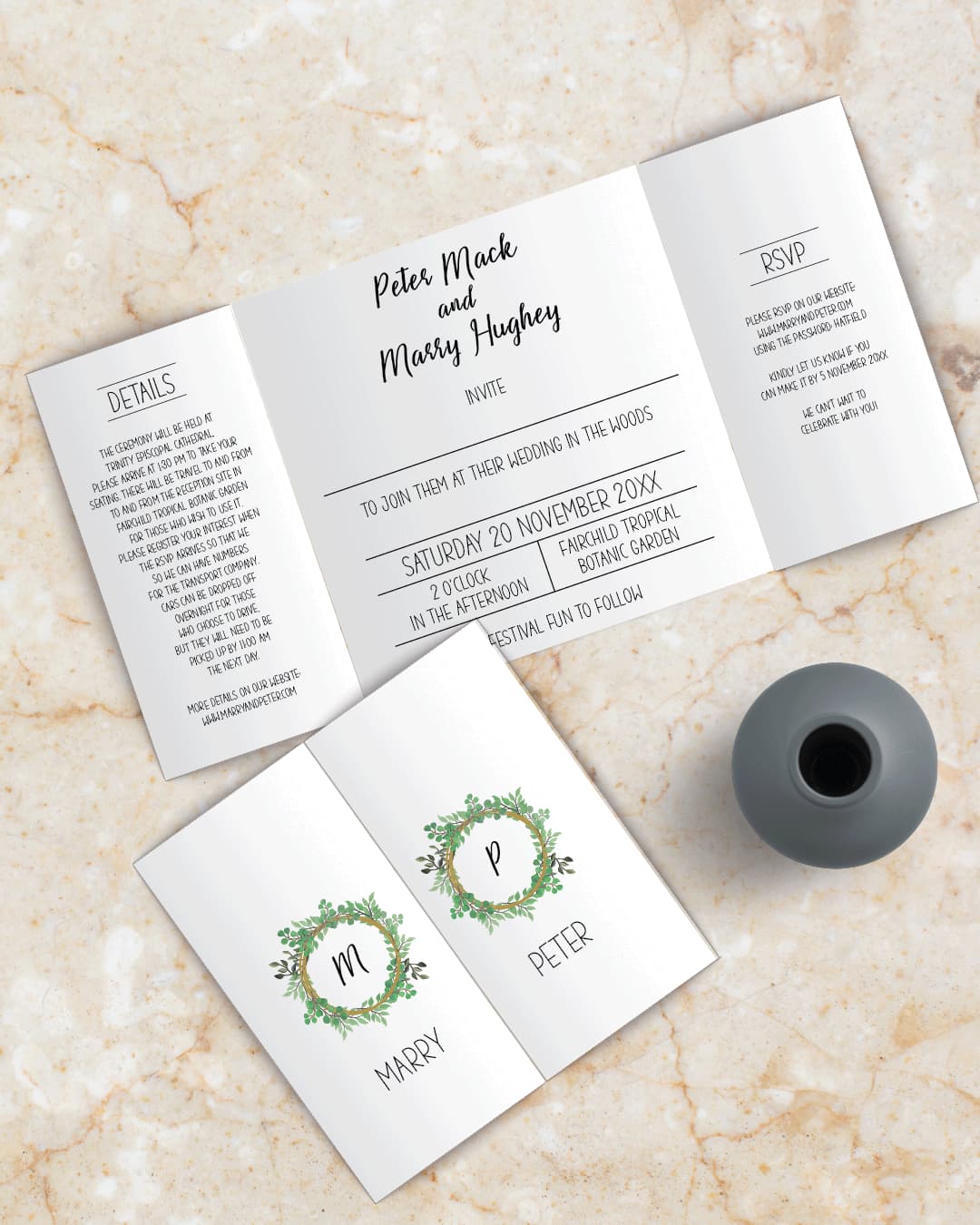 Abstract and Cute Design 7x7 Gate Fold Wedding Invitation