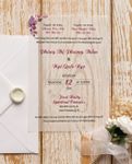 Purple Text and Leaves Vellum Wrapped Vietnamese & English Wedding Invitation