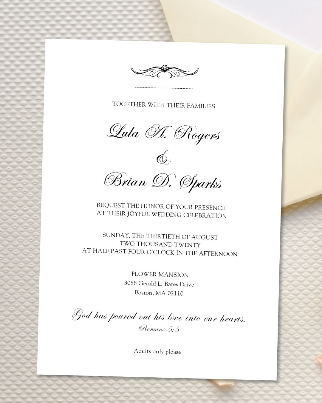 Simple Romance Simple Flat 5x7 Wedding Invitation 2