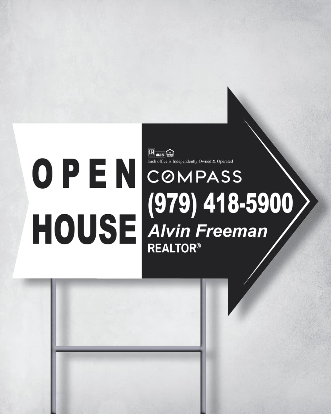 COMPASS Elegant Black Arrow Shape Sign