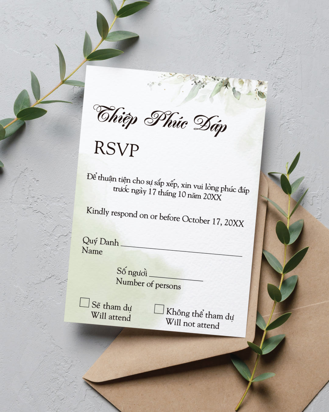Whispering Floral Design Simple Flat 5x7 Wedding Invitation 4