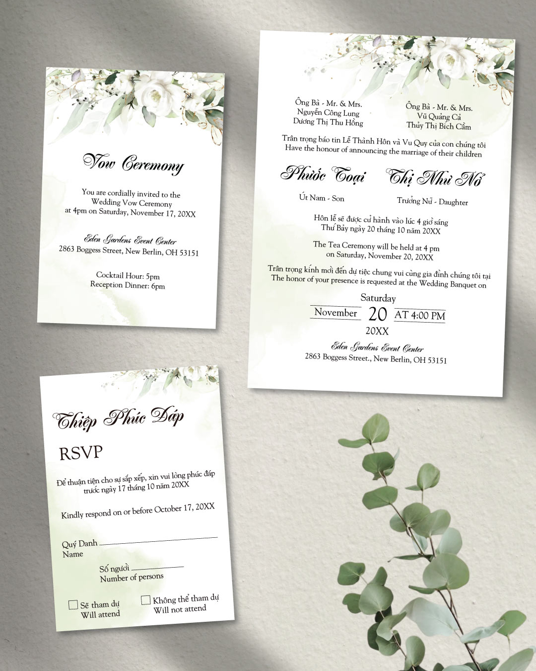 Whispering Floral Design Simple Flat 5x7 Wedding Invitation 1