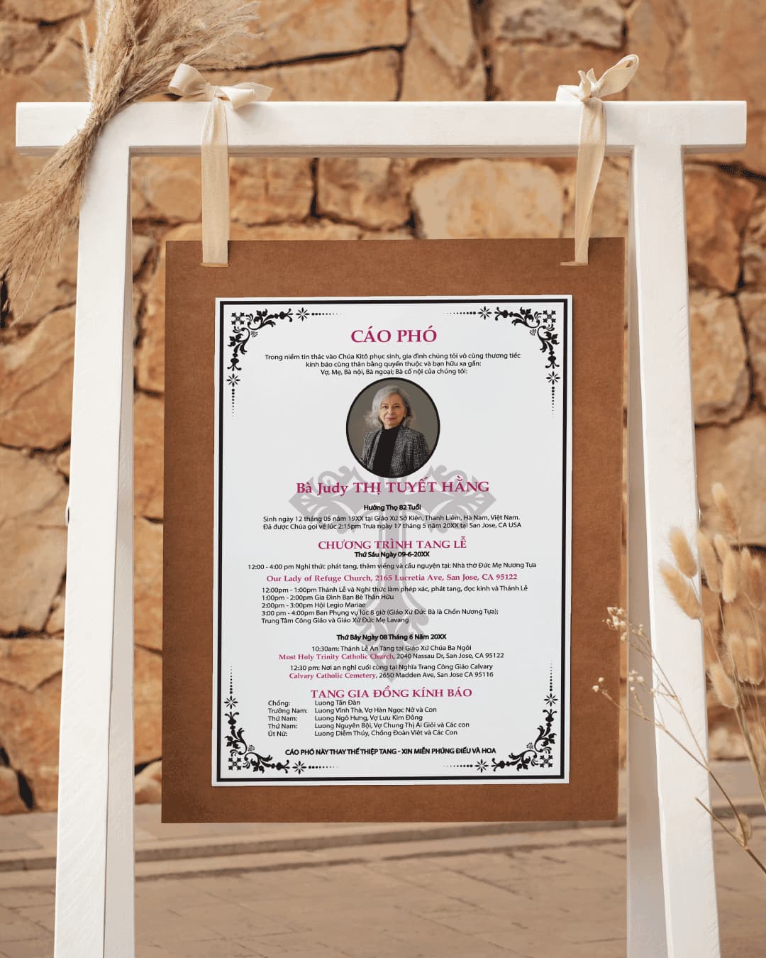 Flower Ornament with Cross Sign Obituary