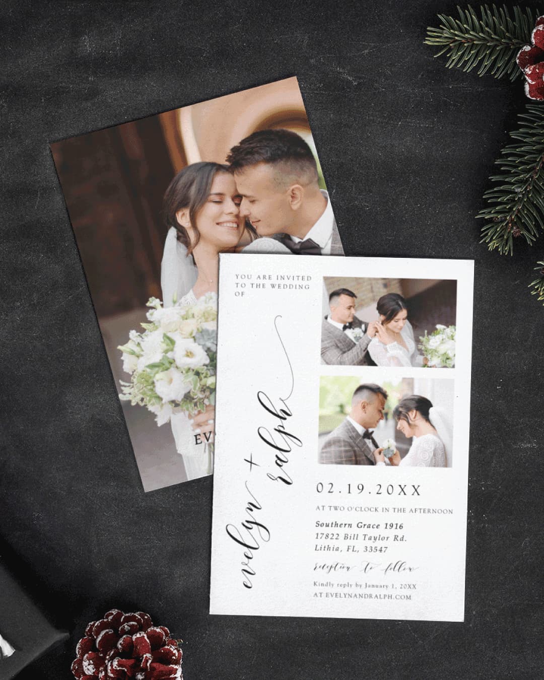 Elegant Photo Simple Flat 5x7 Unique Style Wedding Invitation