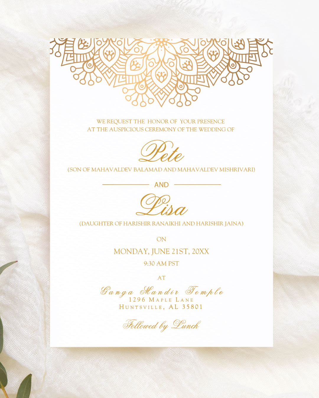 Ornate Canopy Design Simple Flat 5x7 Wedding Invitation 1