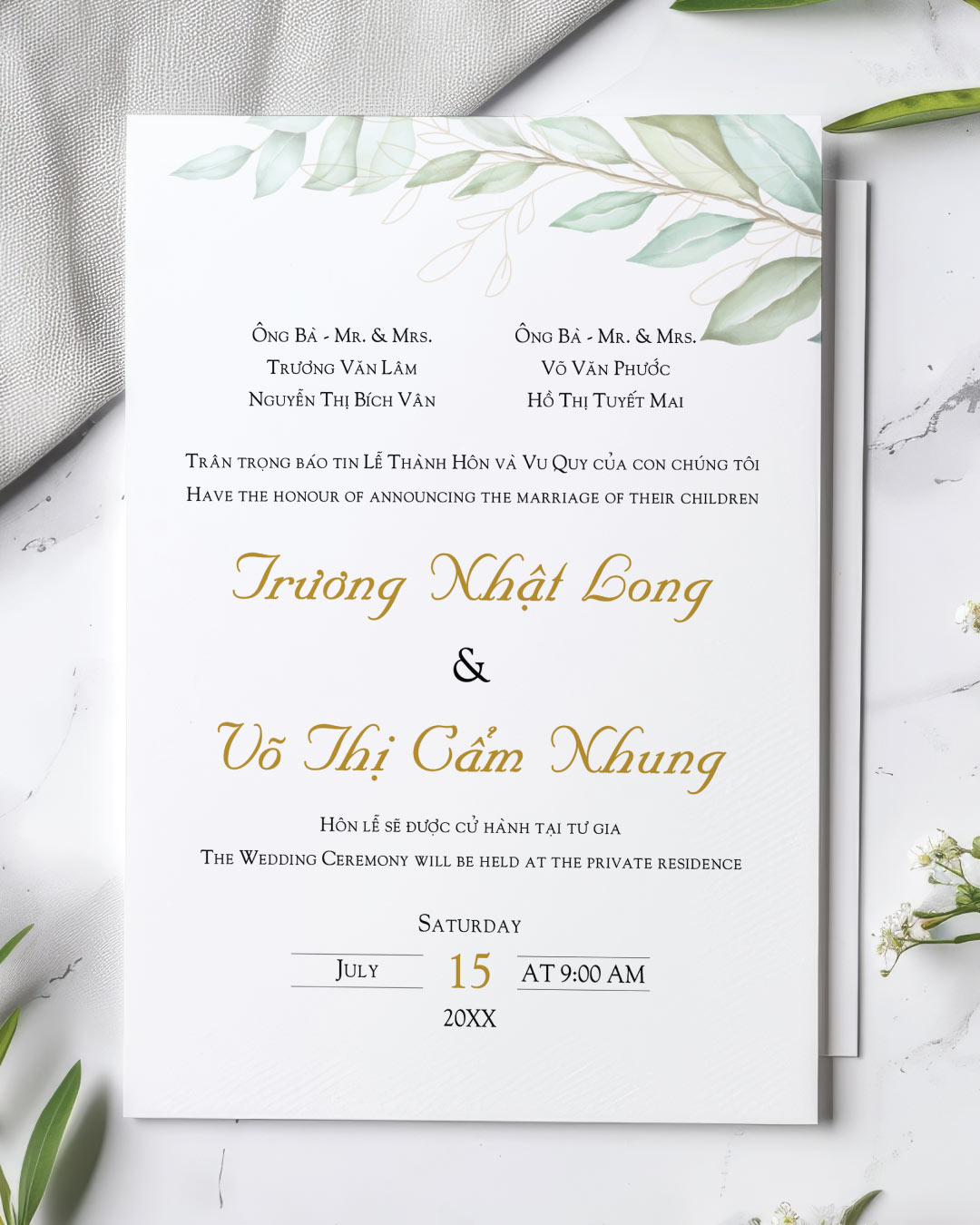 Pure Leaf Grace Simple Flat 5x7 Wedding Invitation 2