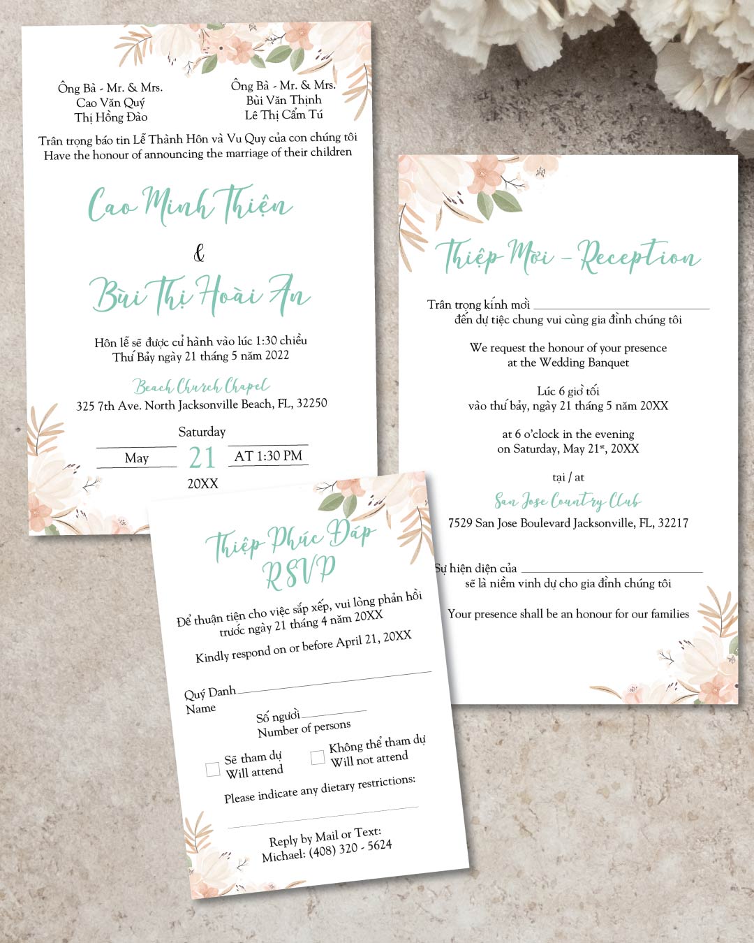 Soft Floral Garden Simple Flat 5x7 Wedding Invitation 1