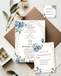 Elegant Navy Floral Simple Flat 5x7 Wedding Invitation 1