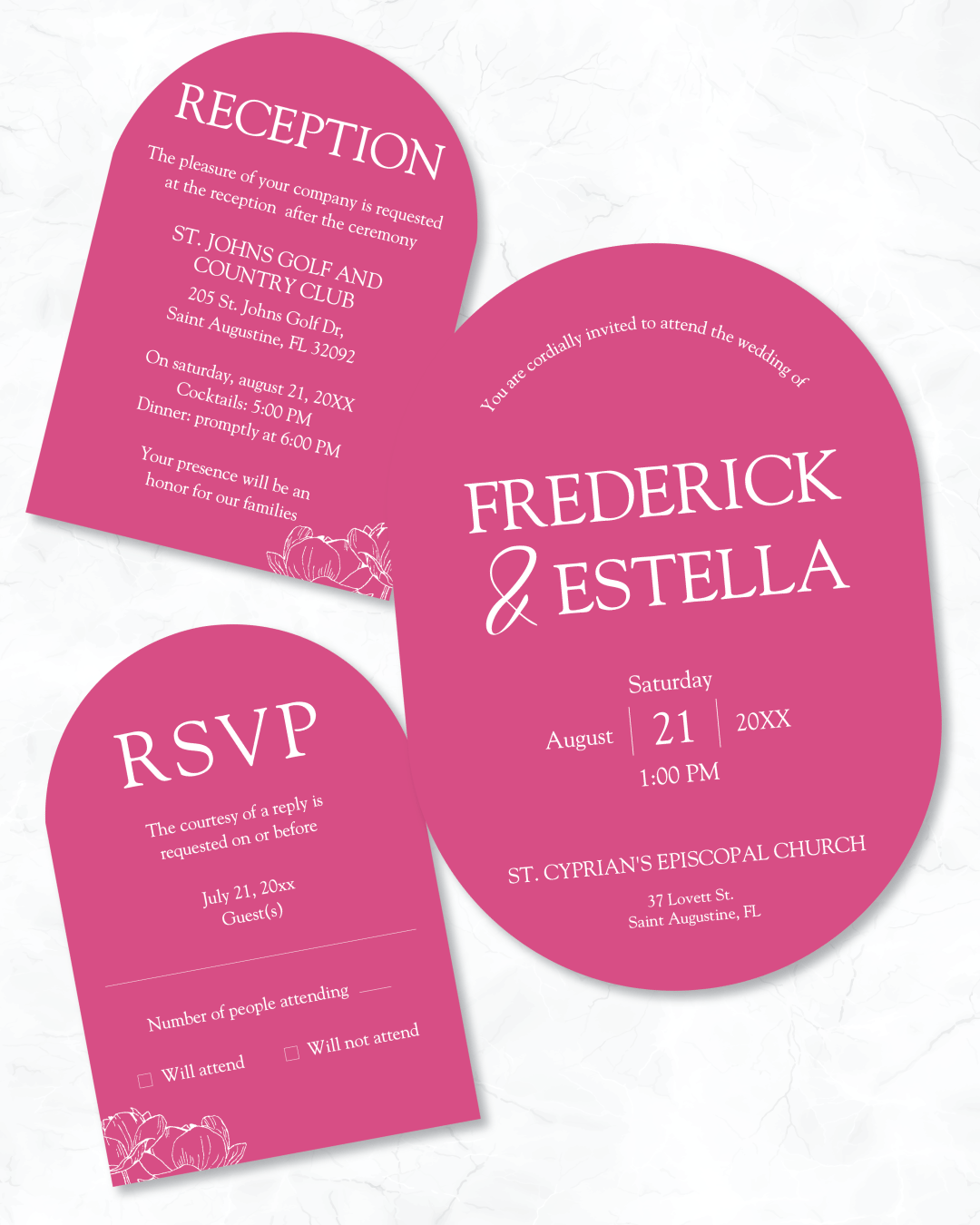 Elegant Fuchsia Unique Style Wedding Invitations 2
