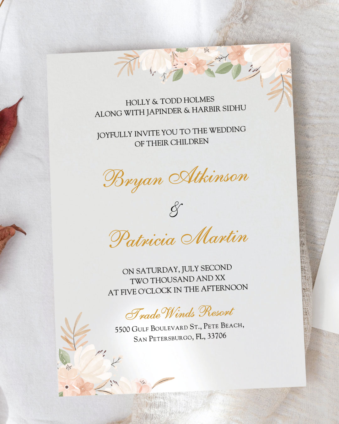 Blush Floral Simple Flat 5x7 Wedding Invitation 2