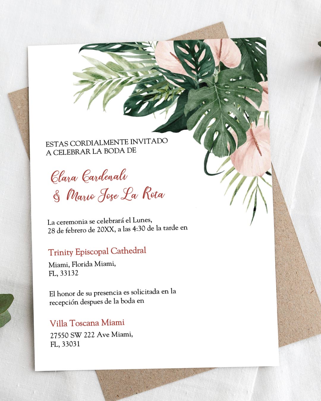 Tropical Vow Harmony Simple Flat 5x7 Wedding Invitation 1