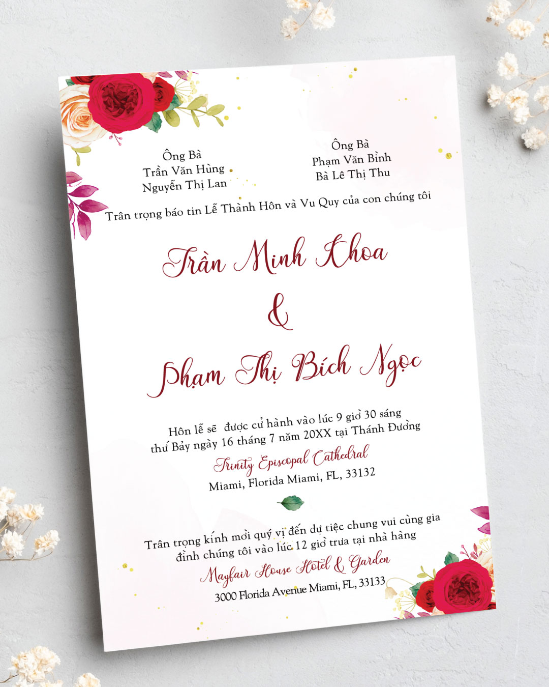 Ruby Garden Romance Simple Flat 5x7 Wedding Invitation 3
