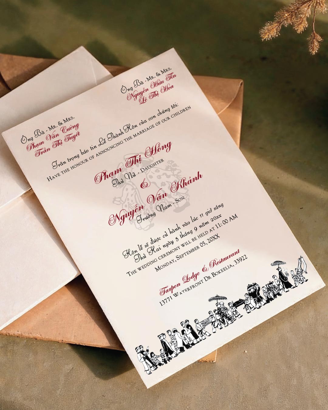 Heritage Red Vows Simple Flat 5x7 Wedding Invitation 2