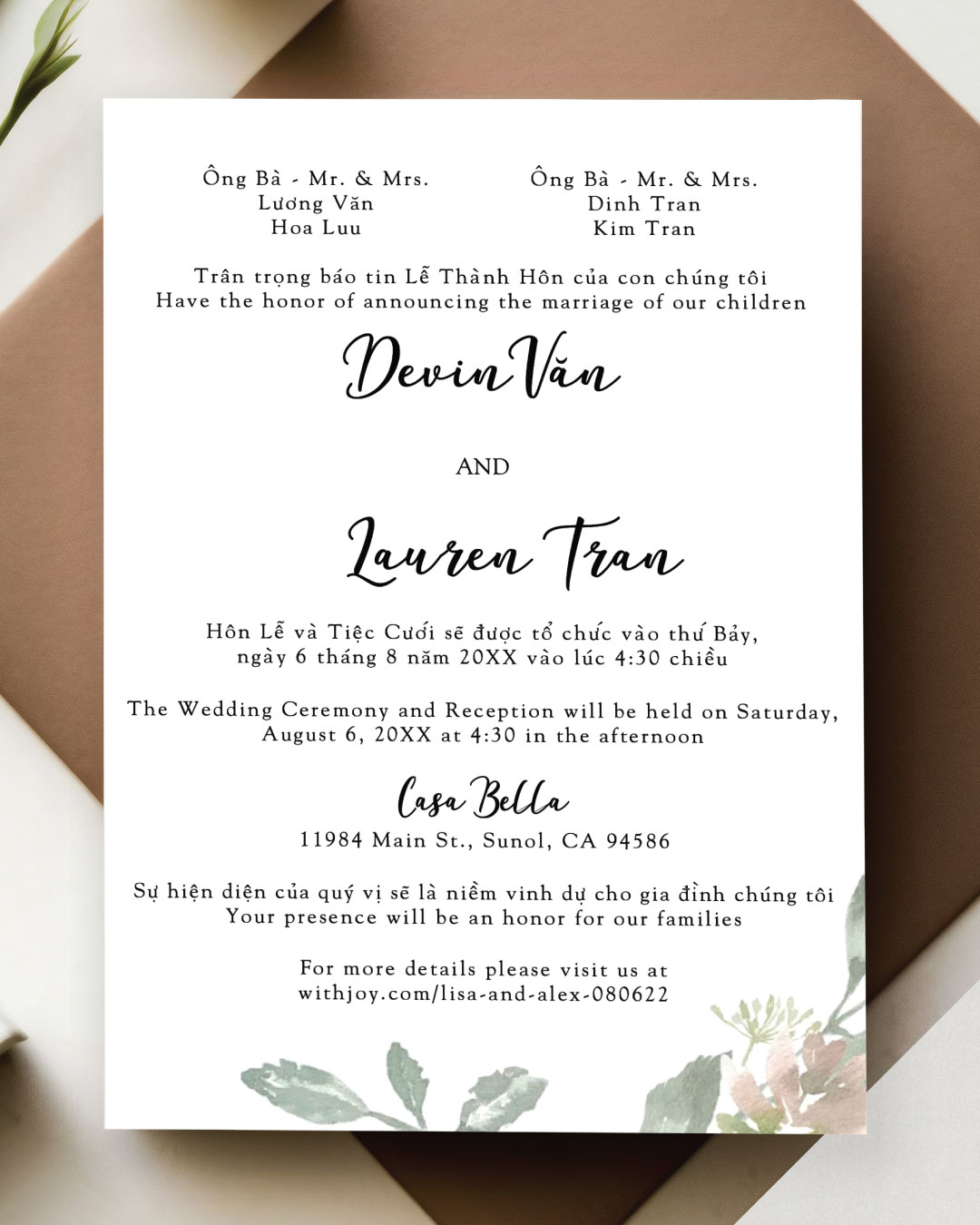 Natural Bloom Simple Flat 5x7 Wedding Invitation 2