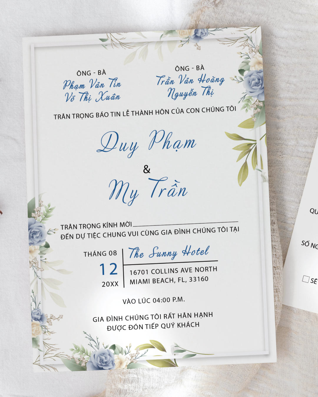 Blue Rose Garden Simple Flat 5x7 Wedding Invitation 2