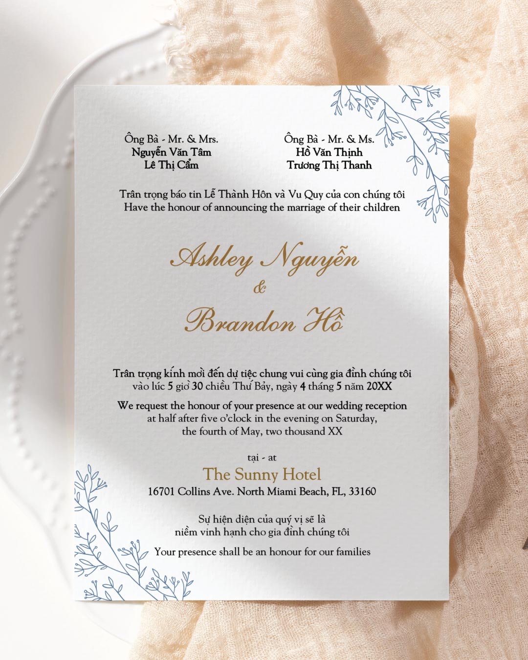 Blue Floral Layout Simple Flat 5x7 Wedding Invitation 2