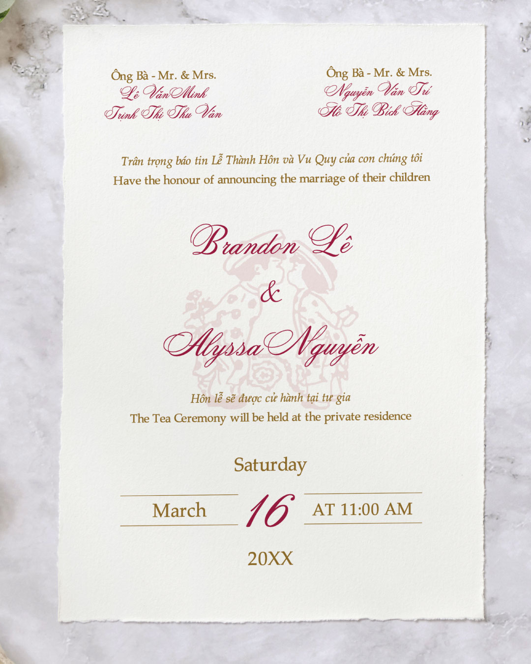 Tea Red Gold Simple Flat 5x7 Wedding Invitation 2
