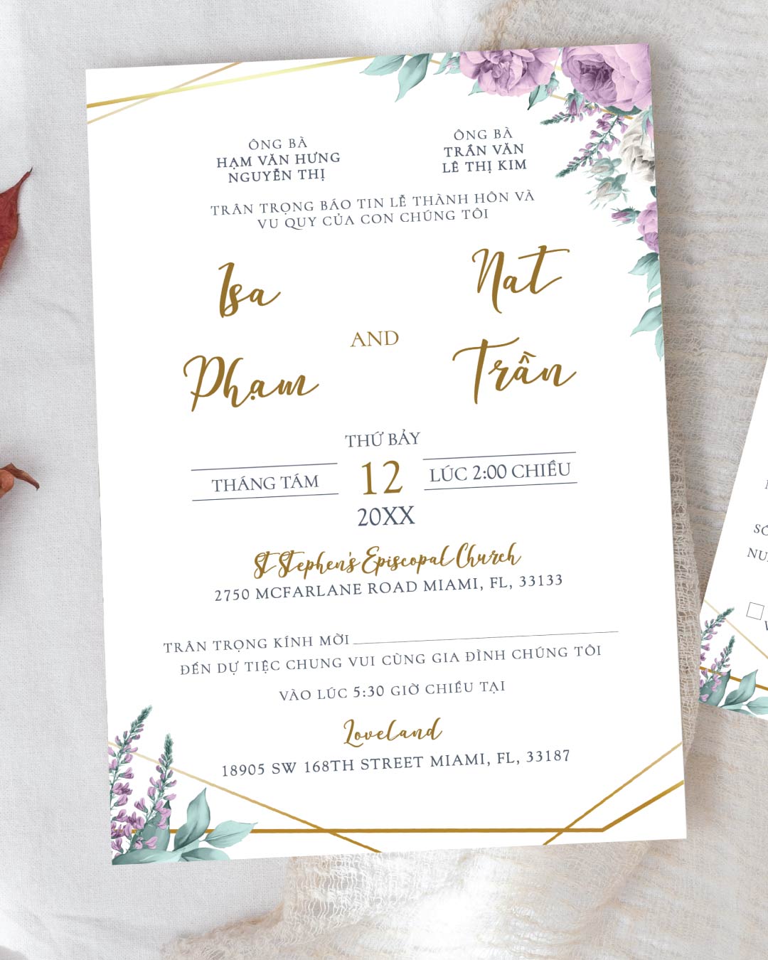 Floral Harmony Simple Flat 5x7 Wedding Invitation 3