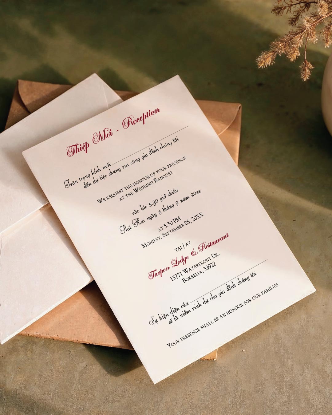 Heritage Red Vows Simple Flat 5x7 Wedding Invitation 3