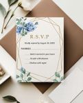 Elegant Navy Floral Simple Flat 5x7 Wedding Invitation 3