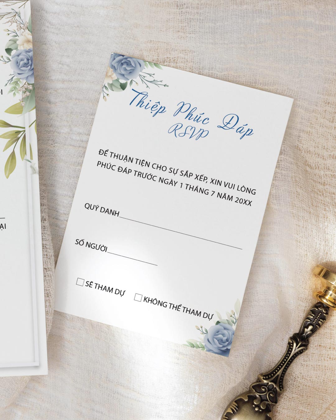 Blue Rose Garden Simple Flat 5x7 Wedding Invitation 3