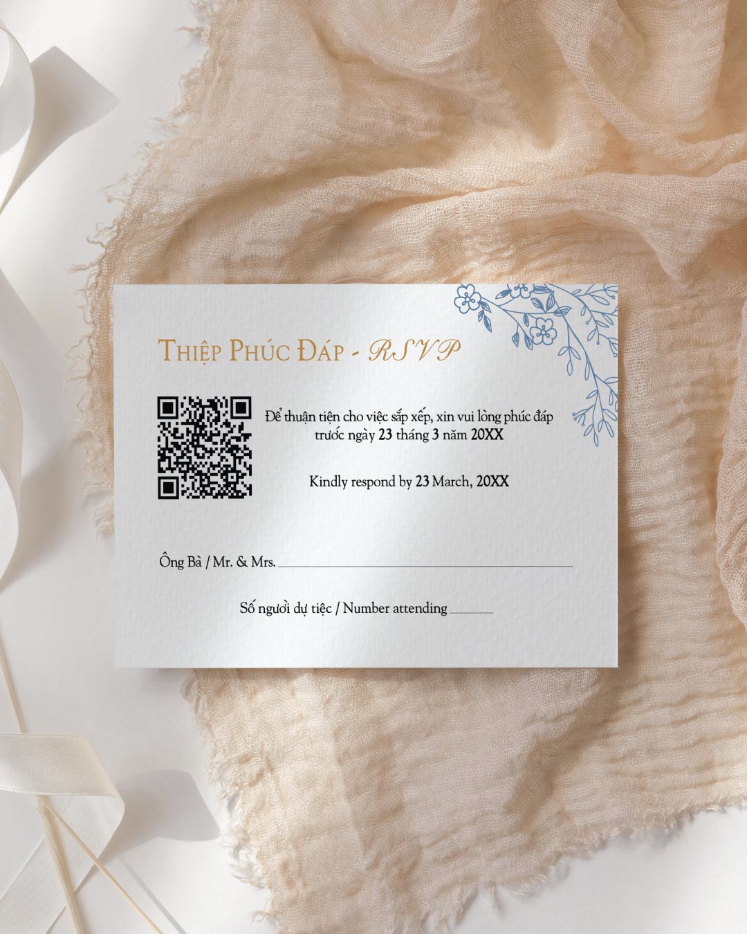 Blue Floral Layout Simple Flat 5x7 Wedding Invitation 4