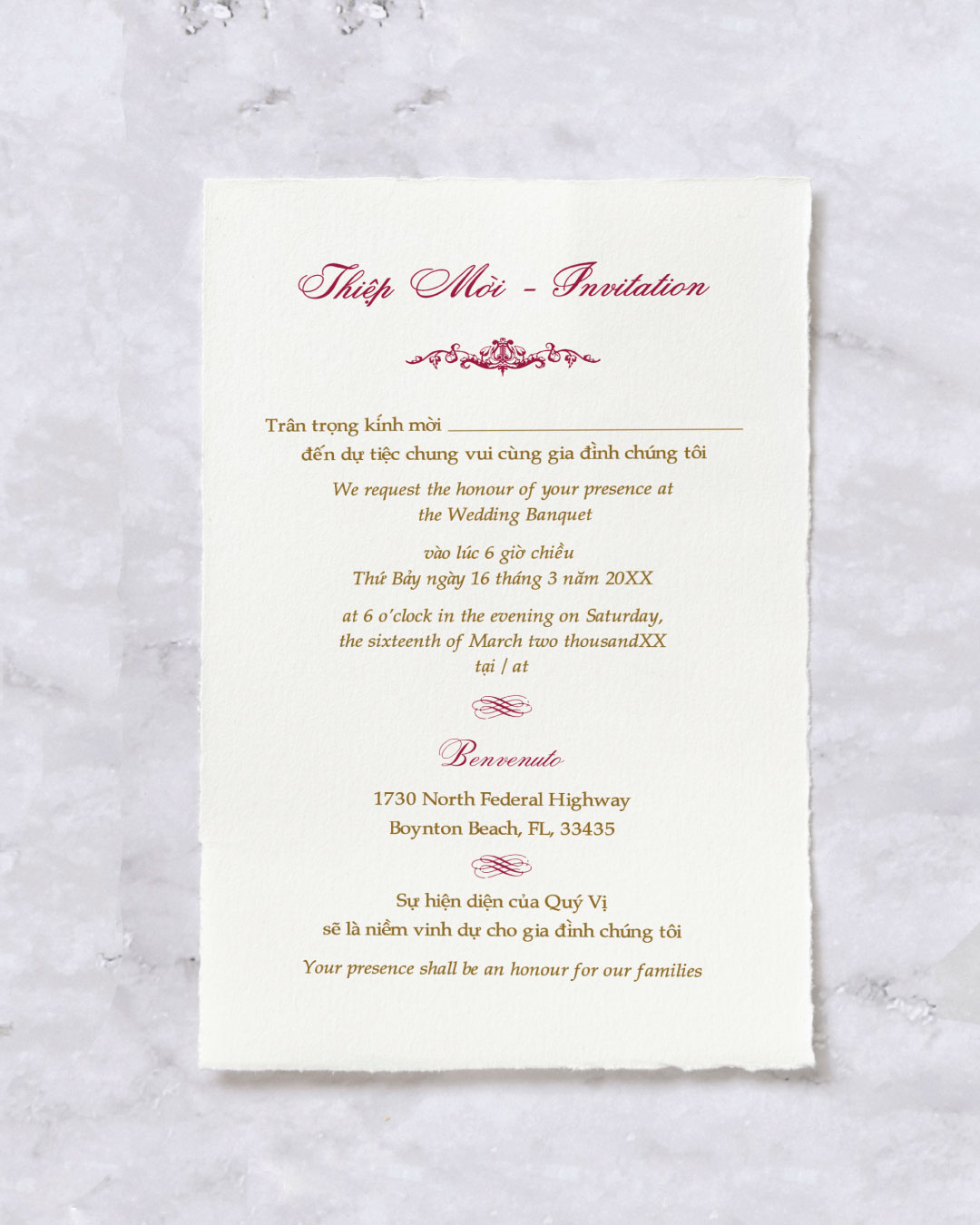 Tea Red Gold Simple Flat 5x7 Wedding Invitation 3