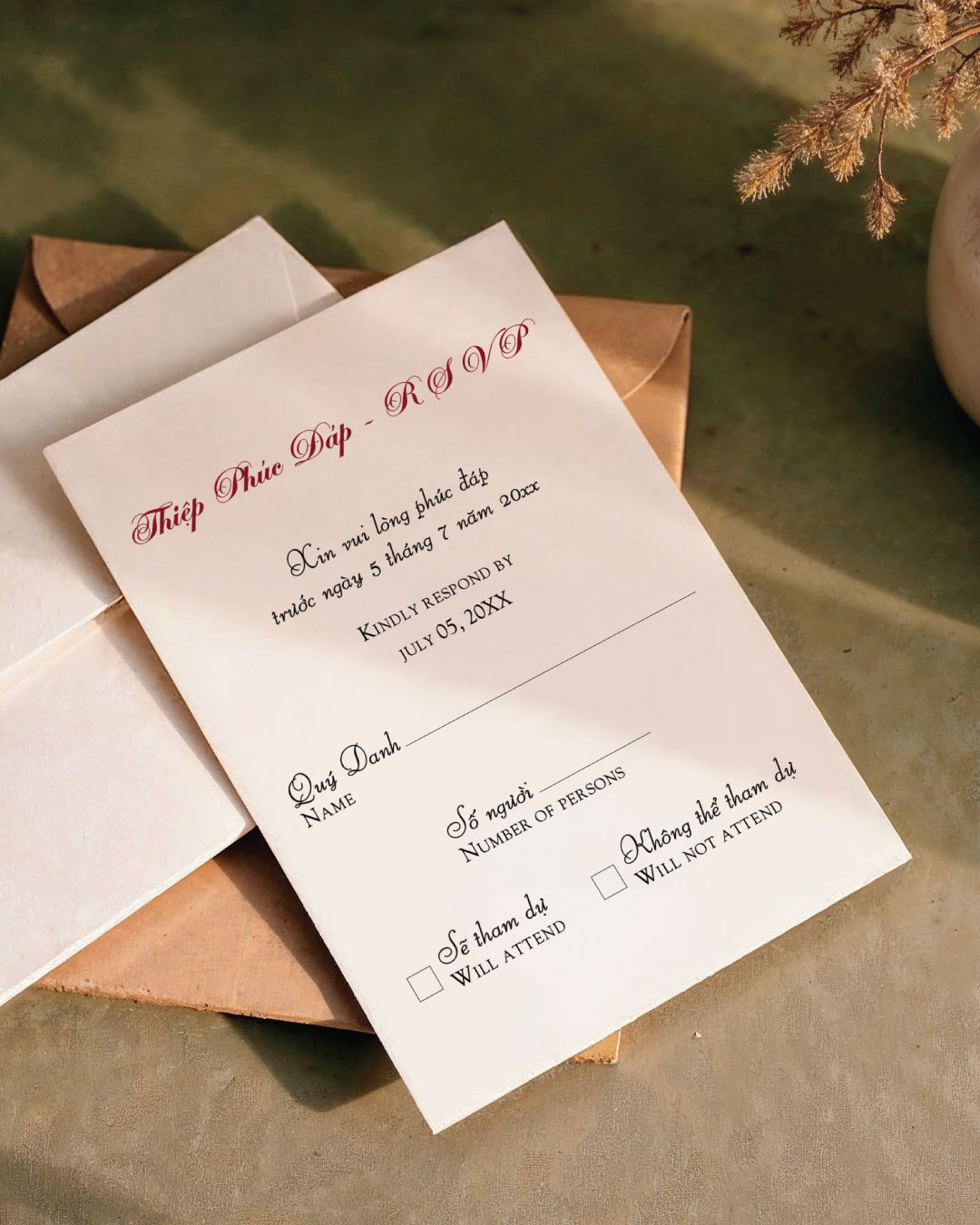 Heritage Red Vows Simple Flat 5x7 Wedding Invitation 4
