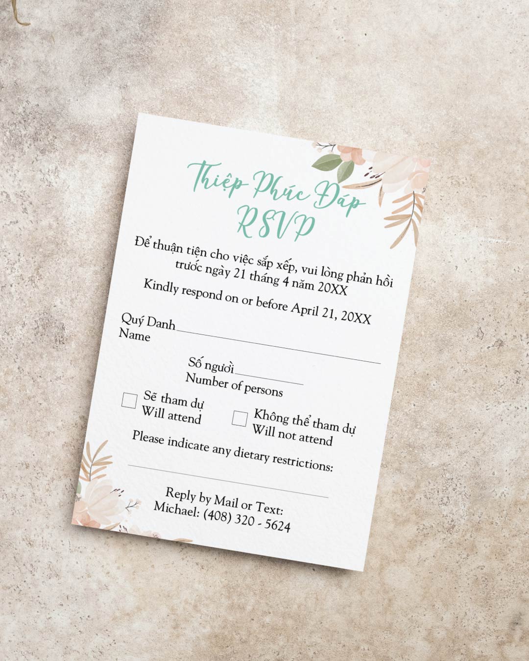 Soft Floral Garden Simple Flat 5x7 Wedding Invitation 4