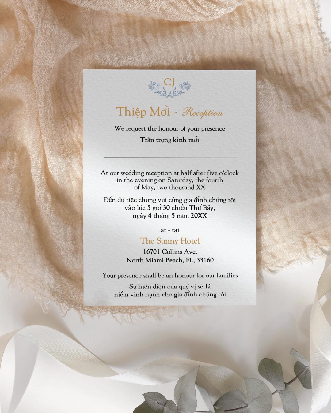 Blue Floral Layout Simple Flat 5x7 Wedding Invitation 3