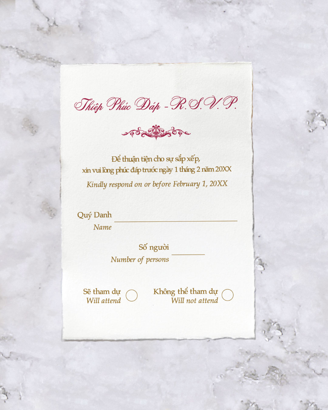 Tea Red Gold Simple Flat 5x7 Wedding Invitation 4