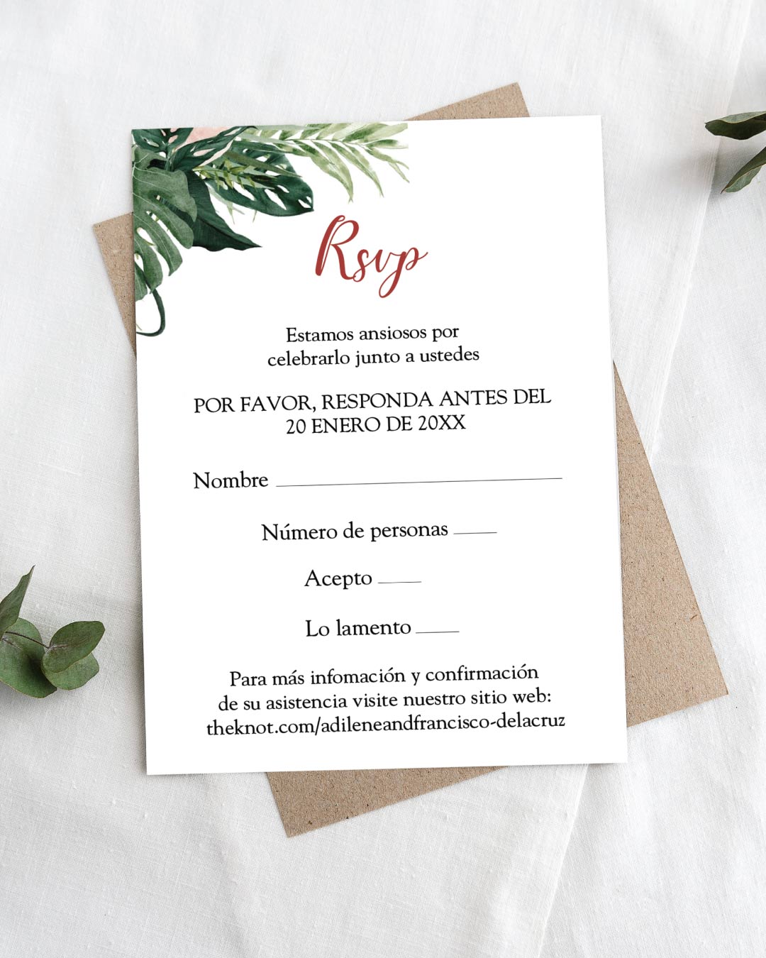 Tropical Vow Harmony Simple Flat 5x7 Wedding Invitation 4