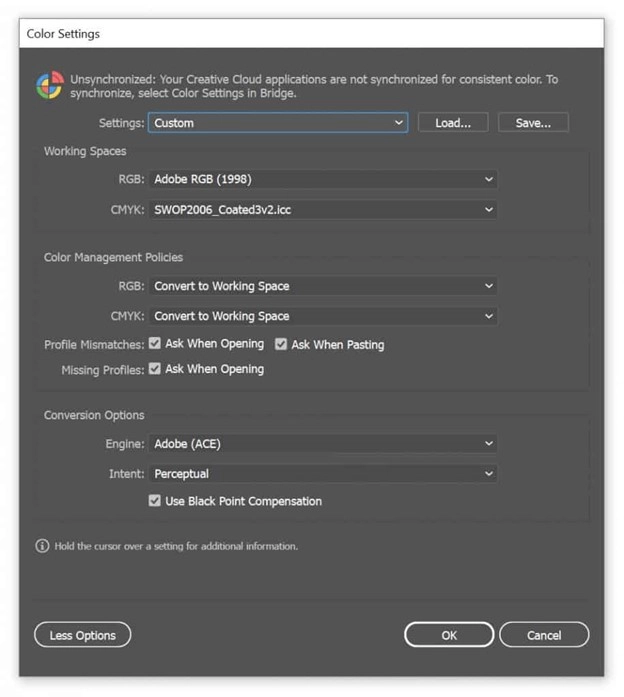 Adobe Color Settings Image