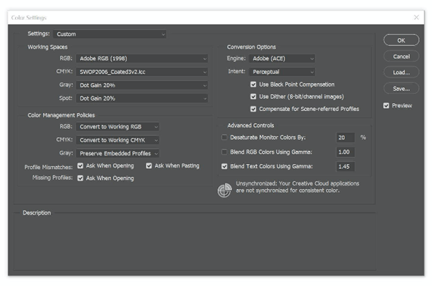 Adobe Color Settings