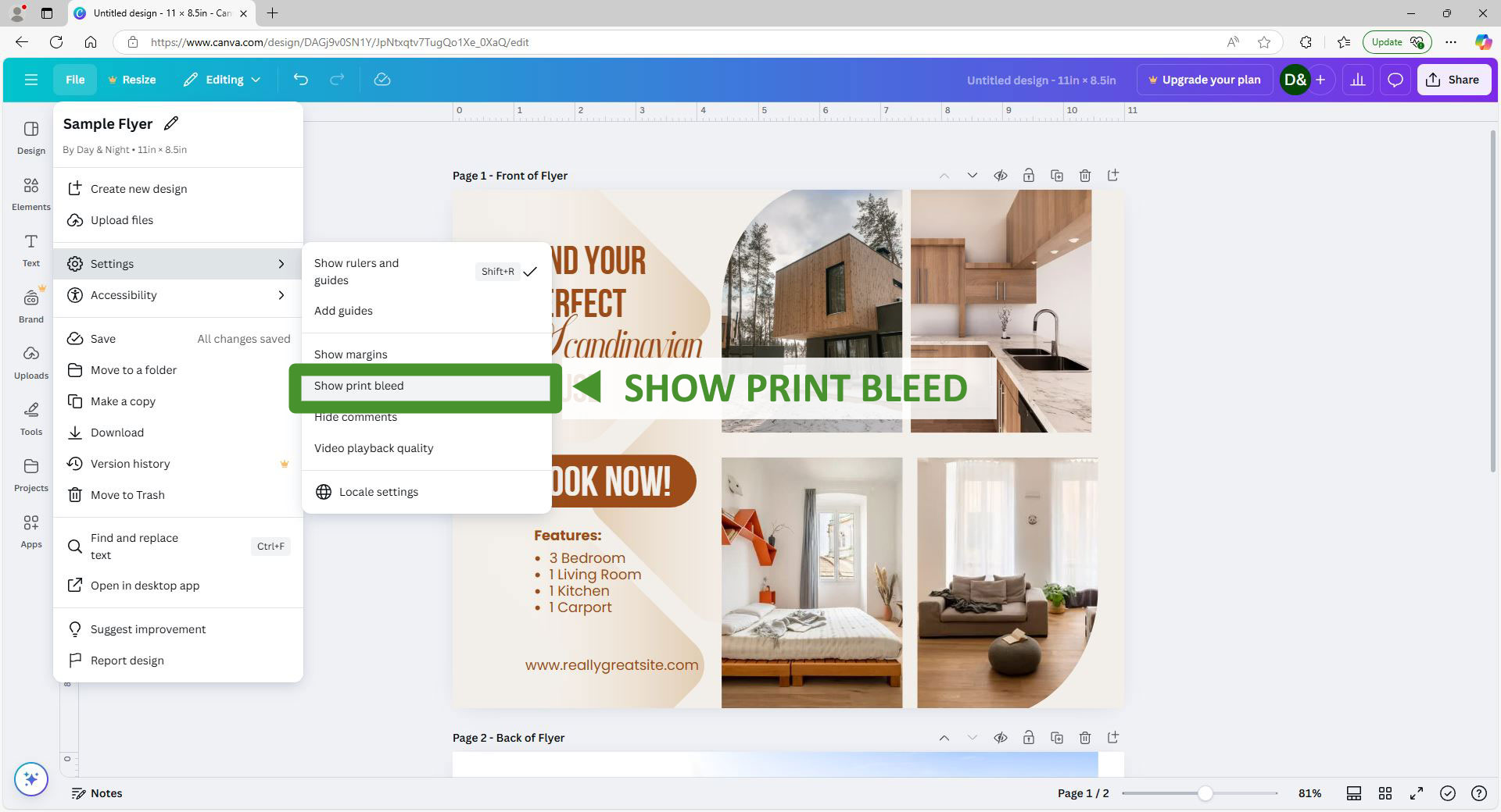 Canva bleed margin example